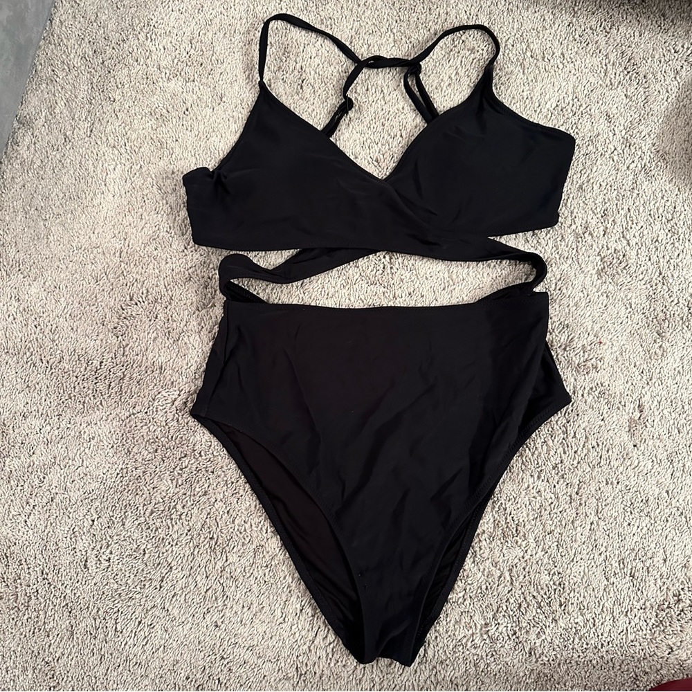 Aerie one piece wrap black bathing suit